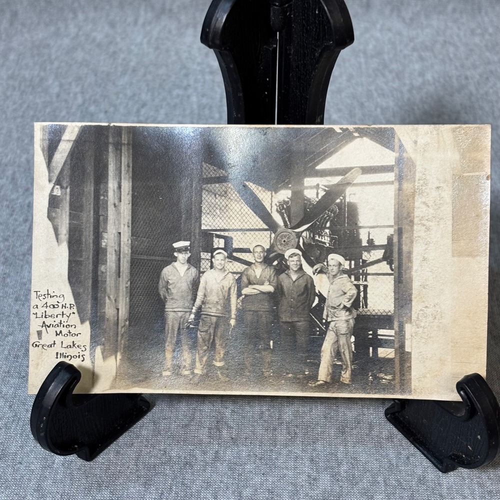 Vintage Liberty Aviation Motor Photo Great Lakes IL Columbia University Navy WWI